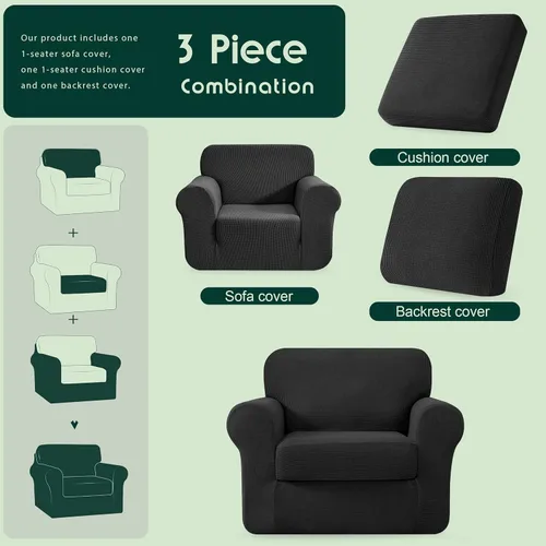 Vista 319 de CHUN YI Fundas para sofá de 7 piezas, lavables, fundas elásticas para sofá de 3 cojines con respaldo y fundas de cojín separados, protector