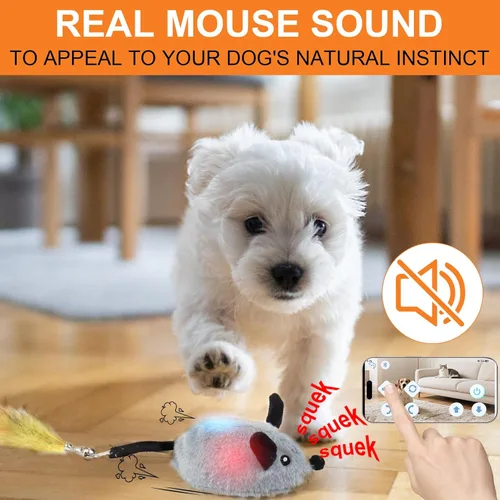 Vista 5 de BABORUI Juguetes interactivos para perros, ratón, control automático y aplicación, juguete chirriante para perros con luces y giro automático