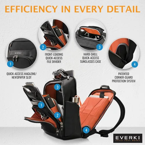Vista 4 de EVERKI Onyx Premium Executive - Mochila para laptop (EKP132S17) con bolsa de accesorios naranja, mochila de nailon balístico con compartimento