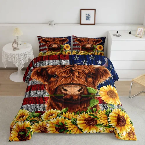 Vista 11 de Erosebridal Juego de edredón rústico de vaca, tamaño individual, juego de ropa de cama retro de piel de vaca para niños y niñas, relleno de edredón