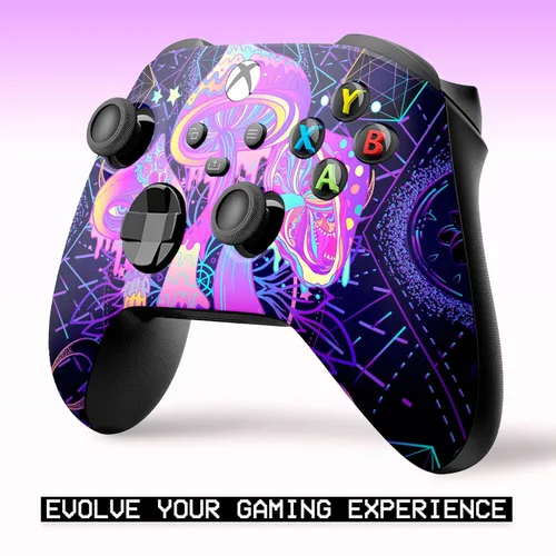 Vista 6 de Psychedelic Mushrooms Customised Wireless Controller for Xbox by BCB. Original Xbox Controller Compatible with Xbox One Series X & S Console.