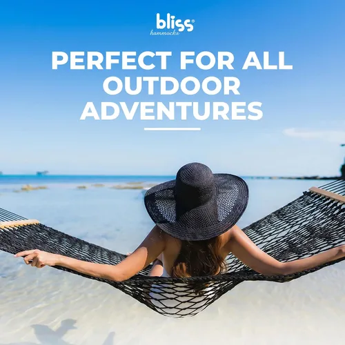 Vista 3 de Bliss Hammocks BH-410BK Hamaca clásica de cuerda con barra esparcidora Negro