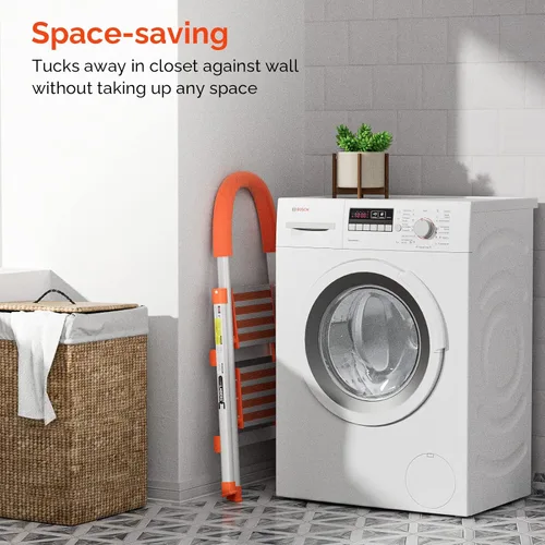 Vista 7 de LUISLADDERS Escalera de 2 escalones de aluminio. Taburete plegable ligero y portátil para el hogar y la cocina, escalera resistente de 500 libras