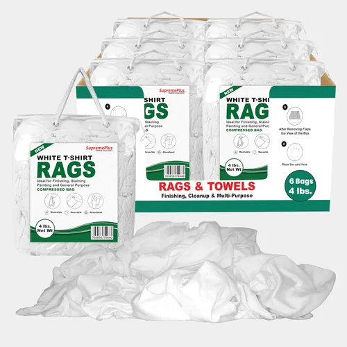 Vista 11 de Tejido Blanco Premium (Palé de 600 libras - Caja de 60x10 libras de Trapos) Trapos de Limpieza de Tela de Camiseta de Algodón - Paños de Limpieza