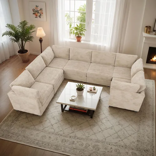 Vista 38 de Sofá seccional modular, conjunto de sofá en forma de L de 98" para sala de estar, 4 asientos cómodos tipo nube con sillas giratorias, combinación