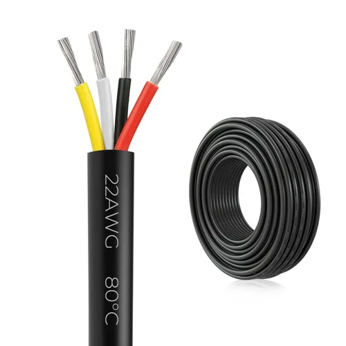 Firmerst Cable eléctrico de cobre estañado de 4 conductores de calibre 22, 100 pies, para iluminación, sensores, controladores, abridores de puerta