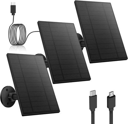 Vista 12 de Panel solar de 5 W para cámara de seguridad, panel solar con puerto micro USB y USB-C para cámara de batería recargable de 5 V CC al aire libre