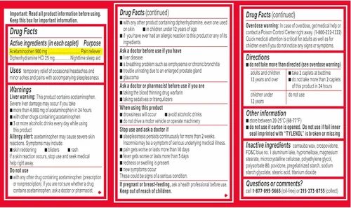 Vista 9 de Tylenol Pastillas PM Extra Strength para aliviar el dolor y ayuda para dormir, 500 mg de acetaminofeno, 24