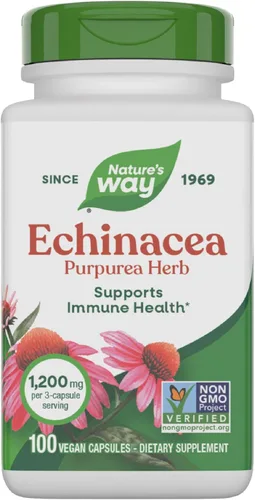 Nature's Way Echinacea Purpurea hierba, apoya la salud inmunológica*, 1200 mg por porción de 3 cápsulas, proyecto verificado sin OMG, vegano, 100