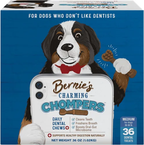 Vista 11 de Bernie's Charming Chompers - Mordeduras dentales diarias para perros - Limpia los dientes, refresca el aliento y mejora el microbioma