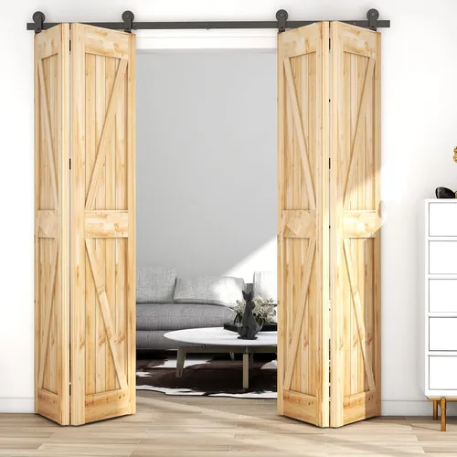 Vista 8 de CCJH Kit de herrajes para puerta corrediza de granero plegable de 4.3 pies/51 pulgadas, resistente para 4 puertas