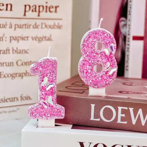 Vista 8 de Velas de cumpleaños, velas de números para pasteles de cumpleaños con mariposa, velas de cumpleaños rosas, velas de pastel de 3.2 pulgadas