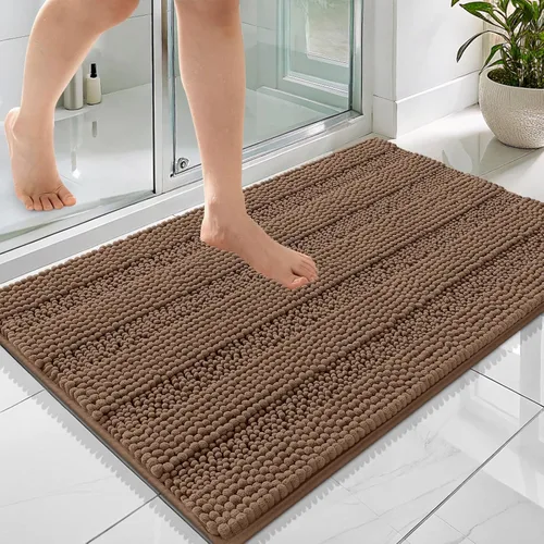 Vista 34 de OLANLY Alfombras de Baño Gruesas de 47 x 20 pulgadas, Extra Suaves Absorbentes de Chenilla a Rayas, Respaldo de Goma, Lavables y Secables a Máquina