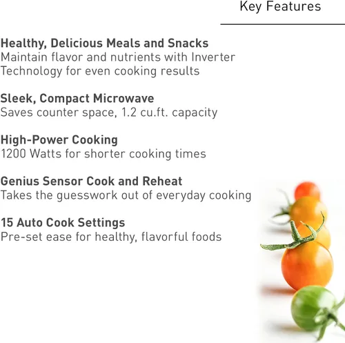 Vista 2 de Panasonic NN-SN65KB Horno de microondas con tecnología Inverter 1200W, 1.2 pies cúbicos. Pequeño con Sensor Genius de cocción de un toque, botón