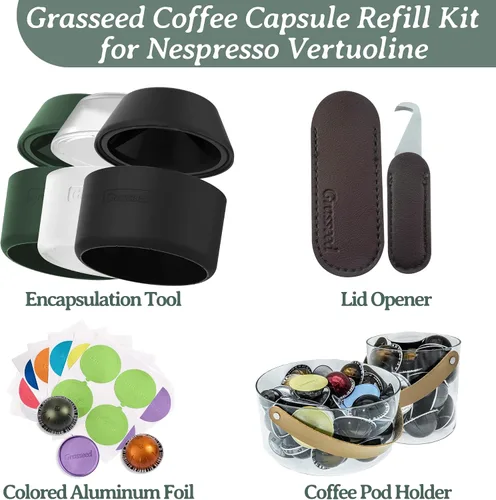 Vista 7 de Grasseed Tapas de papel de aluminio para reutilizar cápsulas de café compatibles con cápsulas Nespresso VertuoLine, 100