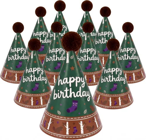 Vista 11 de Vesil Mini sombreros de fiesta para niños, 12 sombreros de cumpleaños de estilo de animales de peluche, decoración de mesa de bosque, tapas de Diy