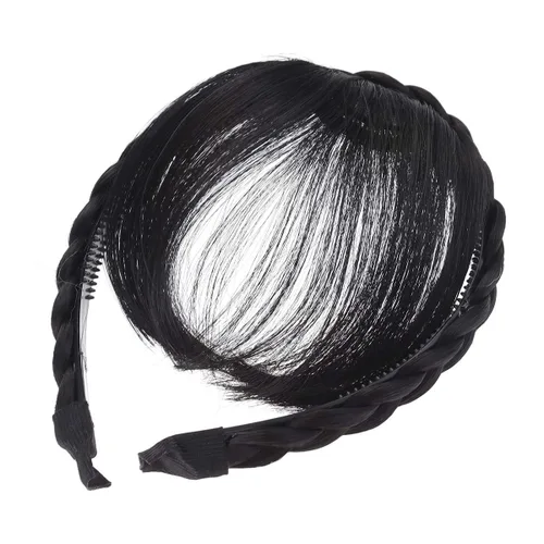 Extensiones de cabello sintético con flecos, para mujeres y niñas (negro)