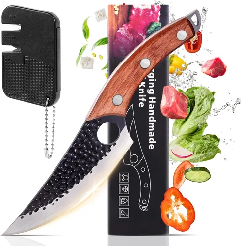 Vista 7 de Cuchillo de chef de 11 pulgadas, cuchillo de cocina para deshuesar, cortar y cortar. Cuchillo de carne forjado a mano, cuchillo afilado japonés