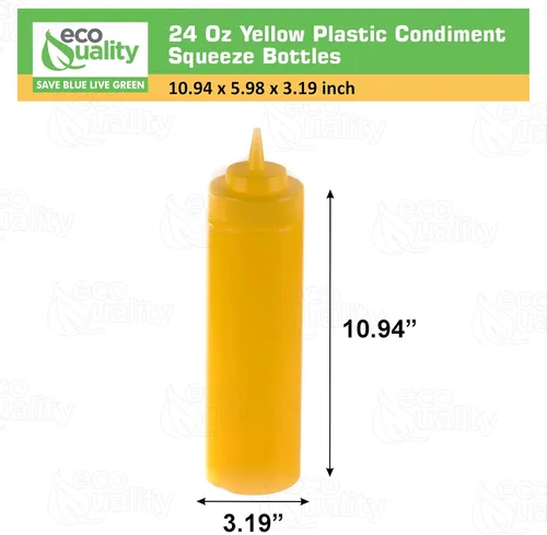Vista 3 de Paquete de 2 botellas de plástico amarillo de 24 onzas para condimentos, salsas, aderezos, artes y manualidades, salsa de tomate, mostaza, aceite