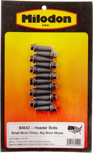 Milodon 84542 Tornillo de cabeza de 3/8" x 1" para bloque pequeño Chevy, bloque grande Chrysler y Pontiac (juego de 12), negro