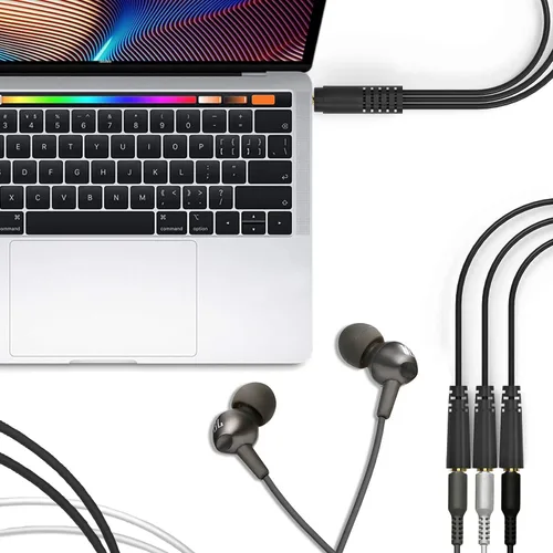 Vista 3 de Qaoquda Cable divisor de audio estéreo de 0.138 in, chapado en oro de 0.138 in (1/8 pulgadas), TRS macho a conector estéreo hembra de 0.118 x 0.138