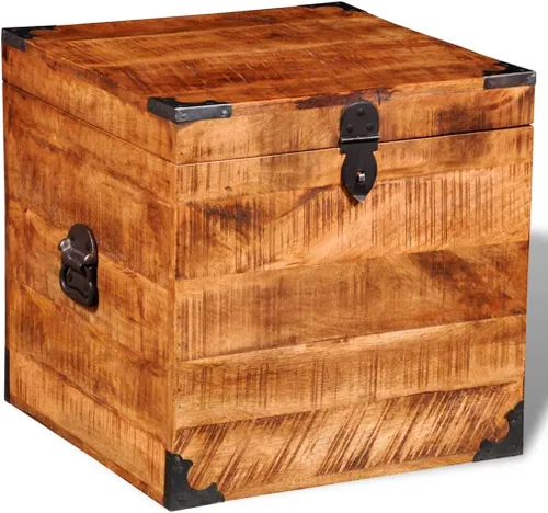 Vista 3 de Baúl de almacenamiento de madera de mango áspera cúbica, baúl de almacenamiento de madera maciza con cerradura, armario de almacenamiento
