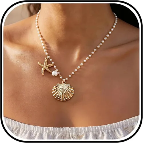 Vista 13 de Collar de concha marina de Your Always Charm para mujer, collar de concha ajustable con capas de encanto de concha marina para mujer, atuendos de A