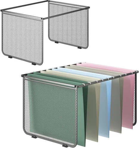 Juego de 2 marcos para carpetas de archivos colgantes, organizador de archivos colgantes de malla metálica, carpetas de archivos colgantes tamaño