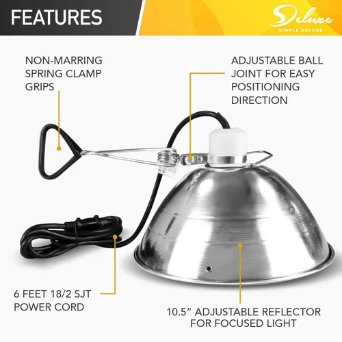 Vista 3 de Simple Deluxe Lámpara de abrazadera con reflector de aluminio de 105 pulgadas y protector de bombilla de hasta 250 W enchufe E26 sin bombilla