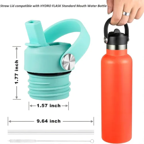 Vista 4 de Tapa de popote para Hydroflask, tapas con popote para Hydro Flask de boca estándar de 18, 21, 24 onzas, tapa deportiva de repuesto para tapa