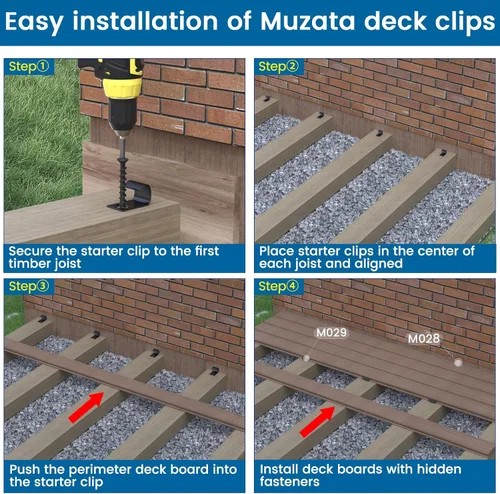 Vista 5 de Muzata 200 piezas de sujetadores ocultos de cubierta para tableros compuestos de cubierta universal clips ocultos de polipropileno con tornillos