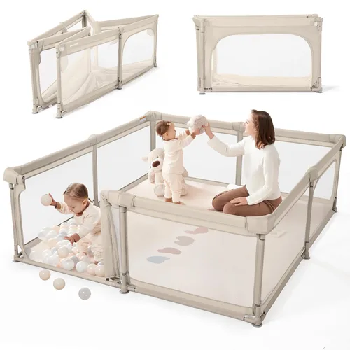 Vista 7 de Sweeby Corralito para bebés, 59 x 59 pulgadas, corralitos plegables para bebés y niños pequeños con puerta, corralito grande con puerta de juego
