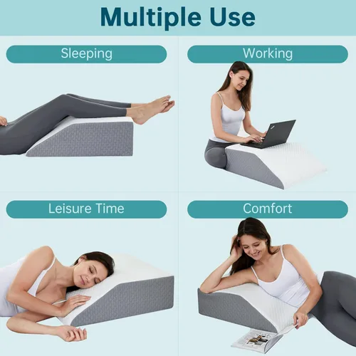 Vista 4 de Almohada elevada para piernas de cuña de cama, soporte de piernas de alta densidad, cuña de espuma de apoyo, alivia y recupera lesiones de pies