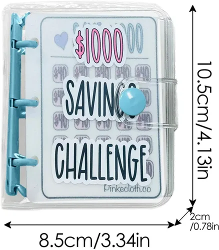 Vista 3 de Carpeta de desafío de ahorro 1000 mini, libro de desafíos de ahorro mensual con sobres, carpeta de presupuesto con sobres para efectivo, color azul