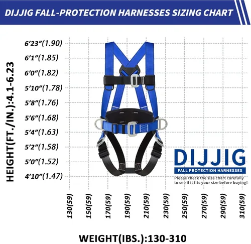 Vista 2 de DIJJIG Arnés de Seguridad Kit de Protección Contra Caídas Arneses de Techado de Cuerpo Completo Con Eslinga Interna Absorbedora de Impactos, Arnés