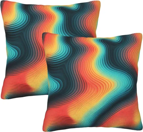 Vista 14 de Pack of 2 Short Plush Throw Pillow Covers 16 X 16 Inch, Retro Yellow Purple Stripes Couch Throw Pillow Covers Cozy Pillowcases, Couch Pillow Covers