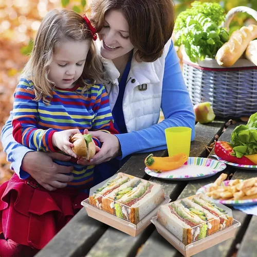 Vista 7 de Ocmoiy Cajas de charcutería Kraft con tapas transparentes de 4 x 4 pulgadas, paquete de 50 cajas cuadradas marrones para rebanadas de pastel