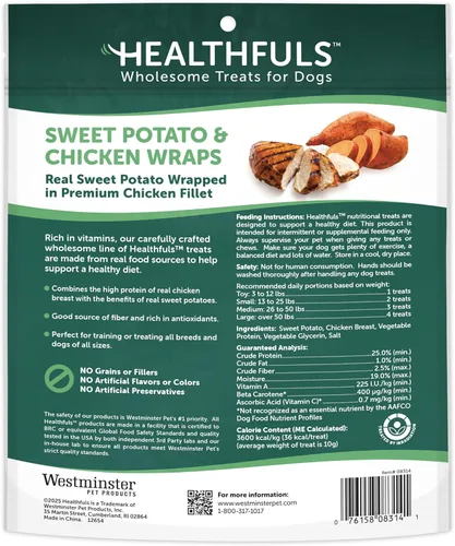 Vista 2 de Golosinas de batata con pollo envuelto para perros Healthfuls, 16oz