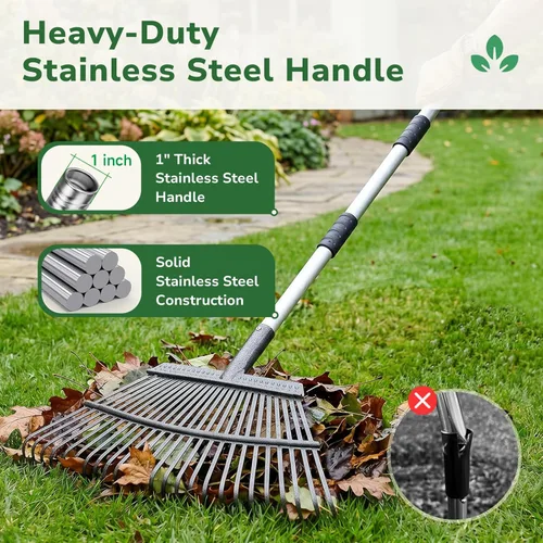 Vista 6 de GreatBuddy Combo de rastrillo y bolsas de hojas para hojas, rastrillo de jardín de metal ajustable de 29 a 72 pulgadas, 11 dientes, paquete de 2