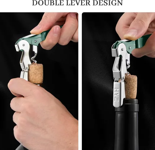 Vista 5 de HYZ Paquete de 2 Abrebotellas de Vino Sacacorchos de Camarero, Llave de Vino Profesional para Servidores, Bartender con Cortador de Papel