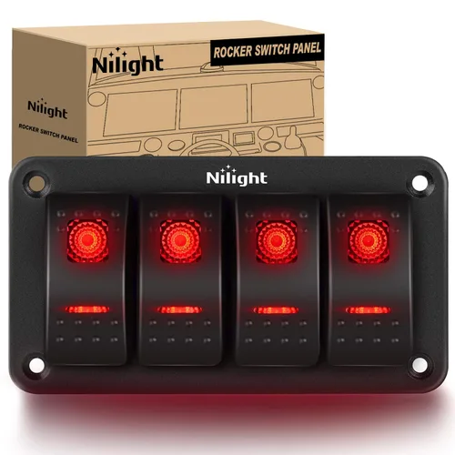 Vista 23 de Nilight Panel de Interruptores Basculantes de 2 Posiciones con Luz LED Naranja, 5 Pines On/Off, Interruptores Basculantes de Aluminio Precableados