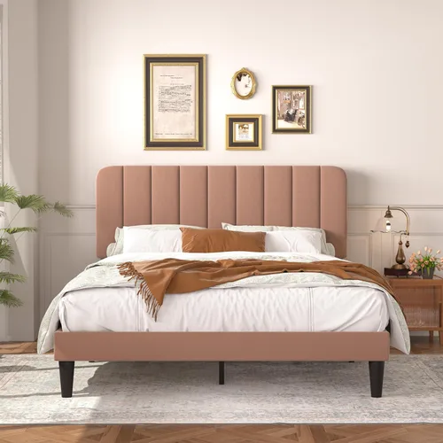 Vista 21 de VECELO Base de cama tapizada de tamaño matrimonial con 4 cajones y cabecero, plataforma de terciopelo, soporte de listones de madera, no necesita