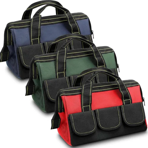 Vista 14 de Sanwuta Paquete de 3 bolsas de herramientas para hombres con parte inferior dura impermeable, bolsa de herramientas de alta resistencia de boca