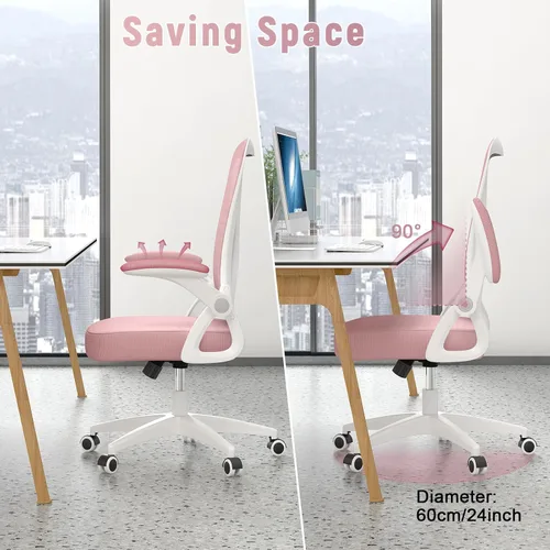 Vista 6 de naspaluro Silla de oficina ergonómica, silla para computadora con altura ajustable, brazos abatibles y soporte lumbar, silla de escritorio de malla