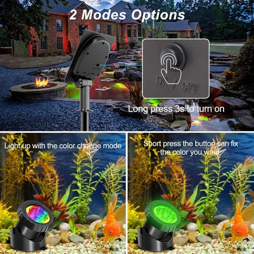Vista 4 de T-SUN Luces Solares para Estanque, 5 Focos LED RGB de Linterna Frontal que Cambian de Color, Luces Sumergibles para Fuente, Luz Solar Subacuática