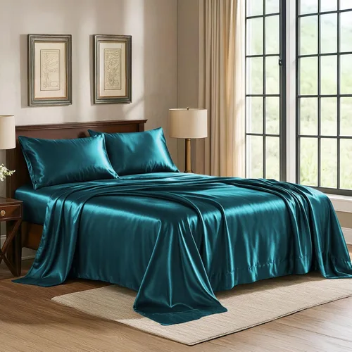 Vista 31 de Pure Bedding Sábanas de satén de lujo para cama individual de hotel, juego de sábanas de microfibra extra suave de 1800, resistente a las arrugas, a