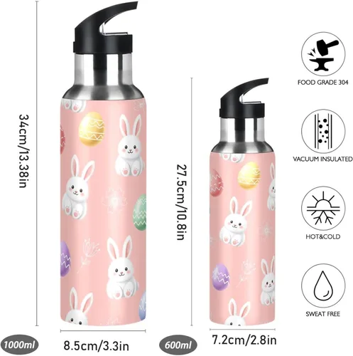 Vista 2 de Cute White Bunnies Insulated Water Bottle 20 Oz Leakproof Water Bottles, BPA-Free Sport Water Bottle Insulated