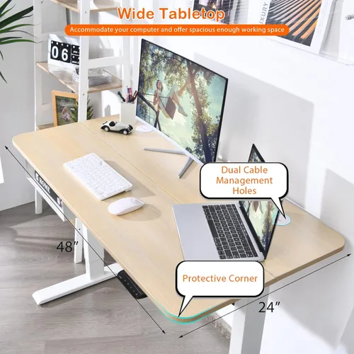 Vista 5 de Tangkula Escritorio eléctrico de pie ajustable en altura con puerto USB, estación de trabajo de computadora sentado a pie de 48 pulgadas, escritorio