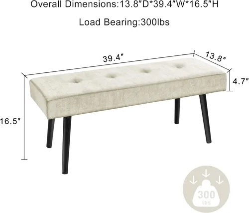 Vista 2 de Banco de entrada, banco beige para dormitorio, moderno extremo otomano de cama, bancos acolchados de pana para sala de estar, vestíbulo, vestíbulo