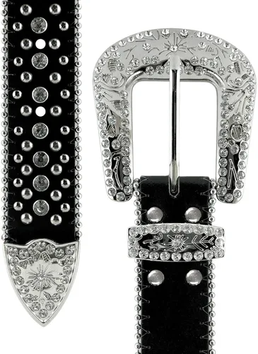 Vista 2 de 35116 50116 - Cinturones de mujer con diamantes de imitación, cinturón de cuero con diseño de vaquera occidental